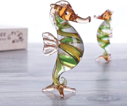 Miniatura 4 de HDCRYSTALGIFTS Blown Glass Seahorse and Penguin Figurines for Home Decor