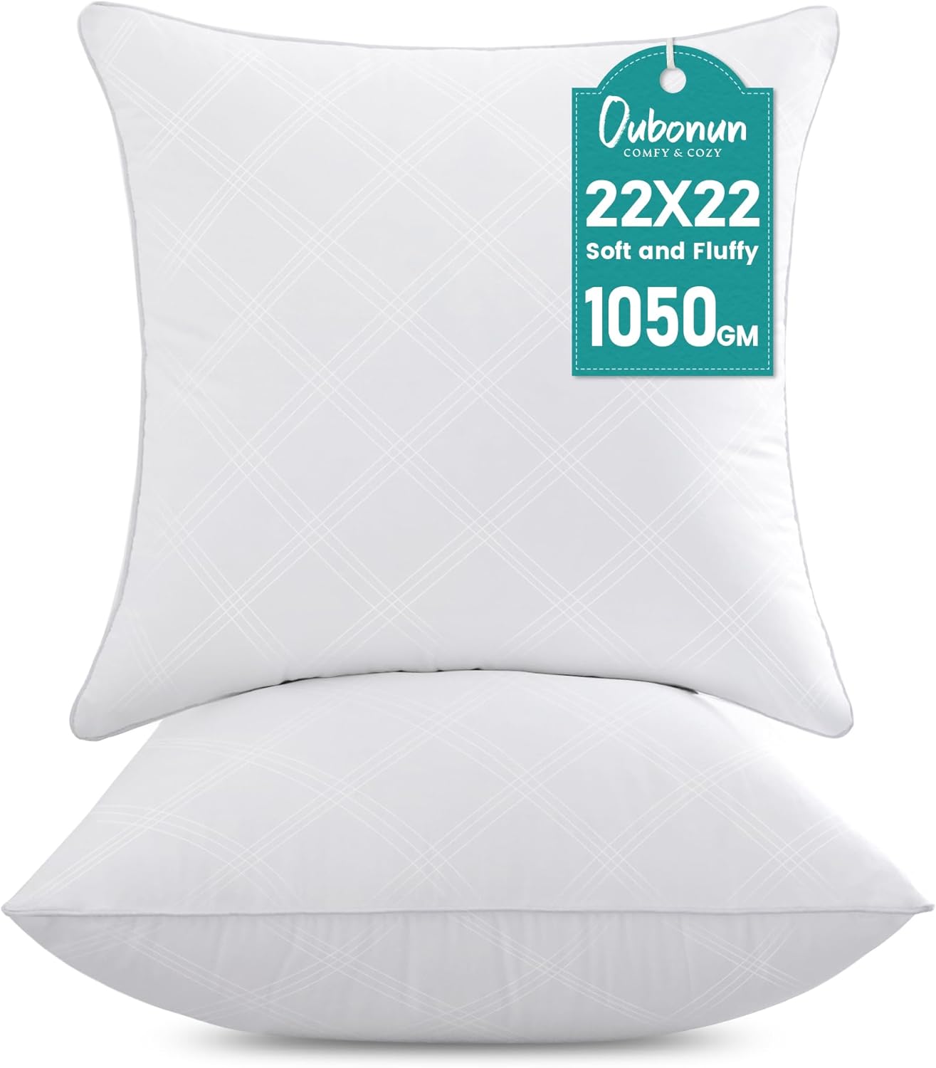 Oubonun 22x22 Throw Pillows Inserts, 2 Pack Square Decorative Pillows Inserts, Soft Fluffy Plump Pillow Sham Stuffer for Bed Couch Sofa Cushion