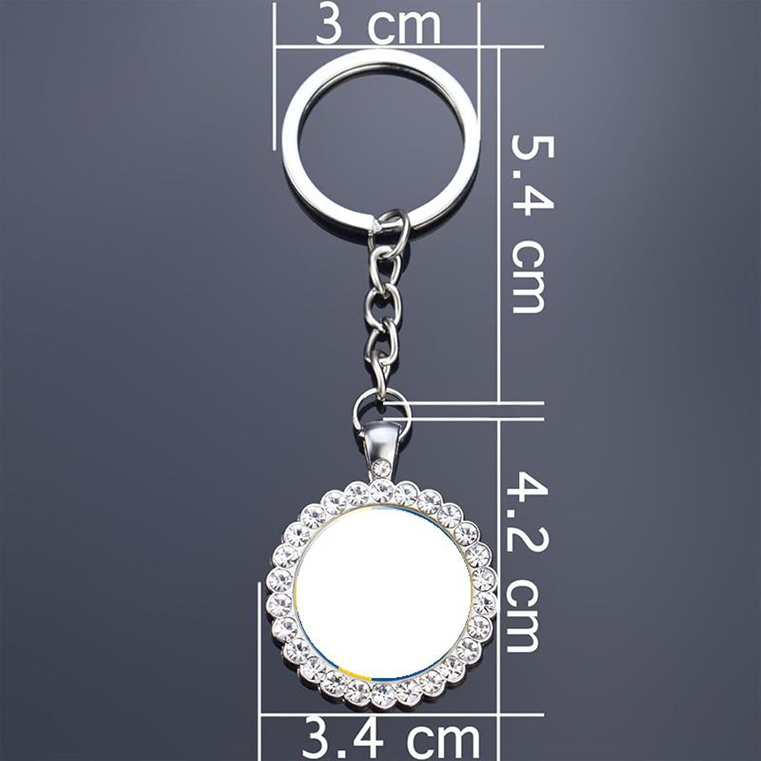 1 National Flag Keychain With Rhinestones, Glass Dome Pendant, Silver Metal Chain, World1 - Image 2