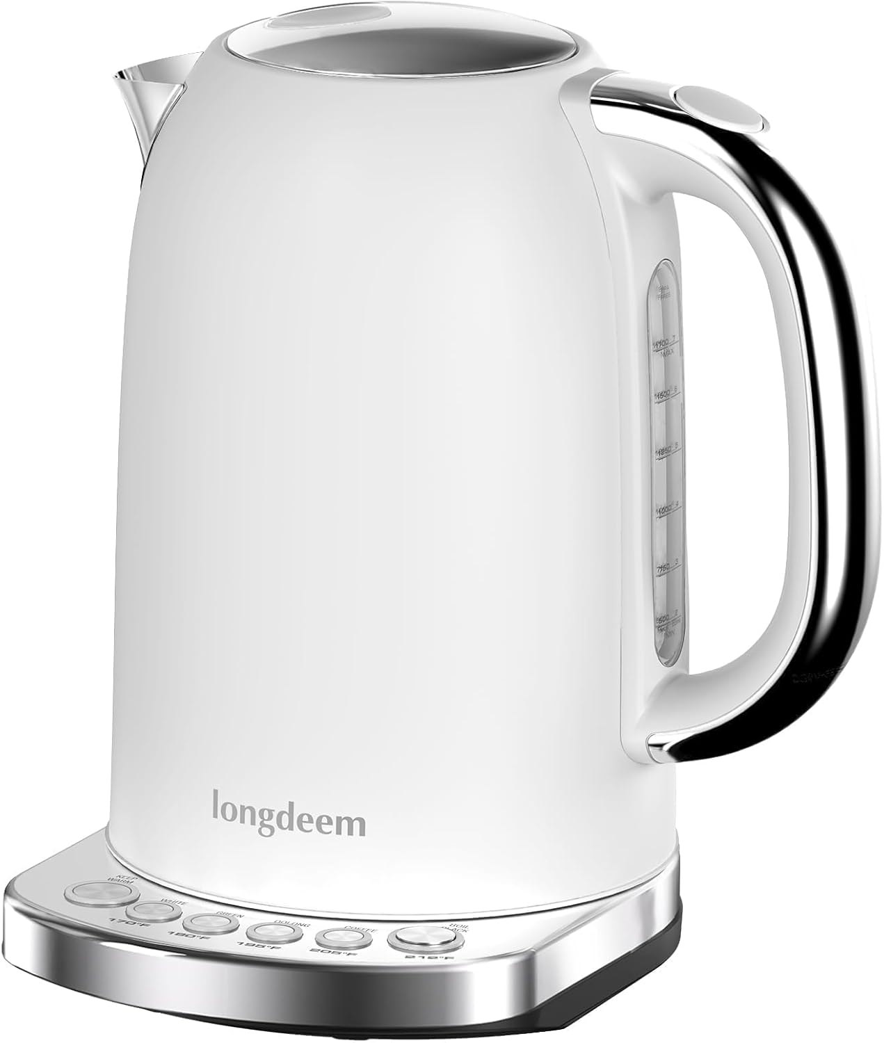 Electric Tea Kettle for Boiling Water with Temperature Control, 5 Presets and Keep Warm Function for Coffee/Tea Brewing, Stainless Steel Water Boiler, High Power 1500W/1.7L, White