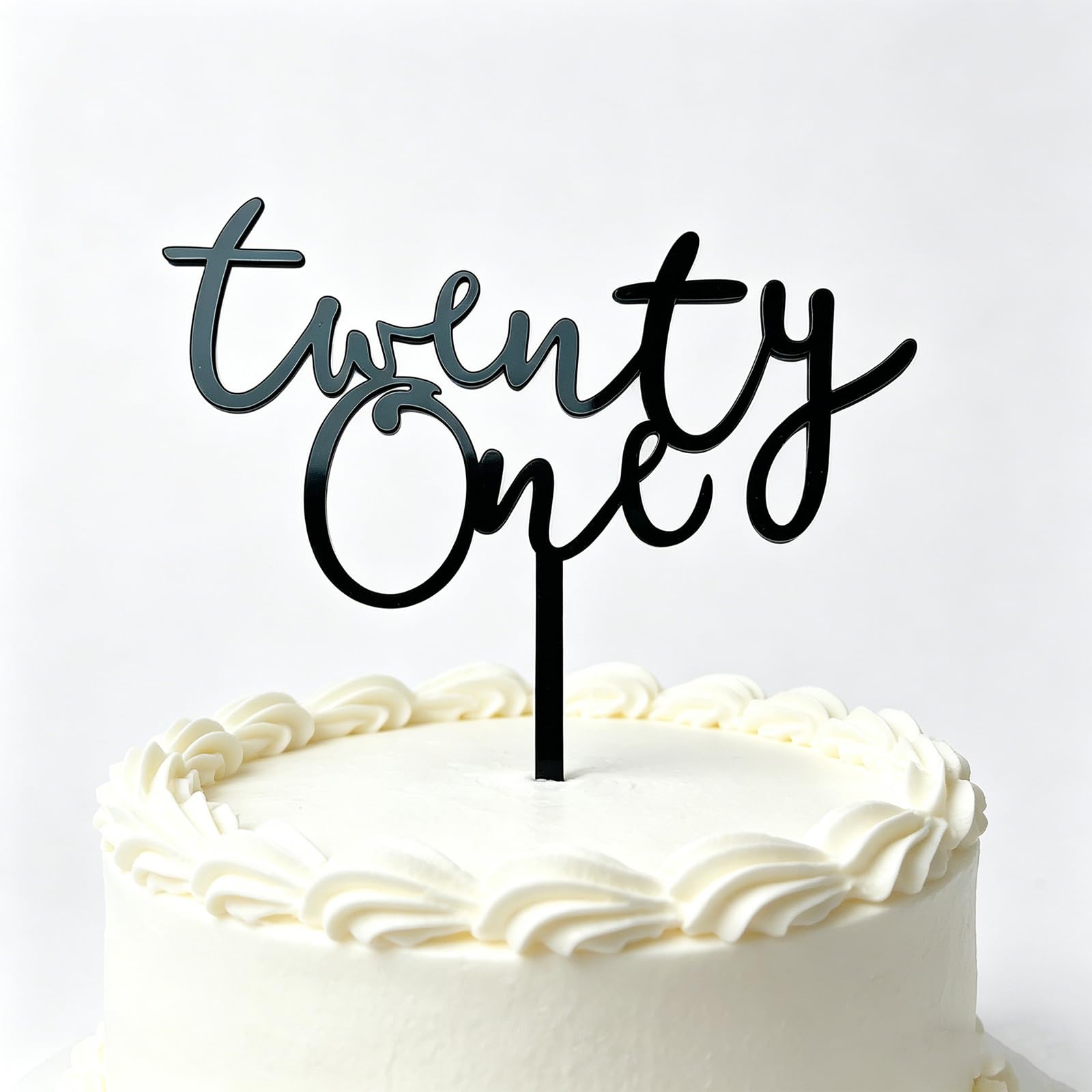 21st Birthday Cake Topper - Black Acrylic Elegant 'Twenty One' Cake Decor for Adult Party, Reusable Cake Decoration