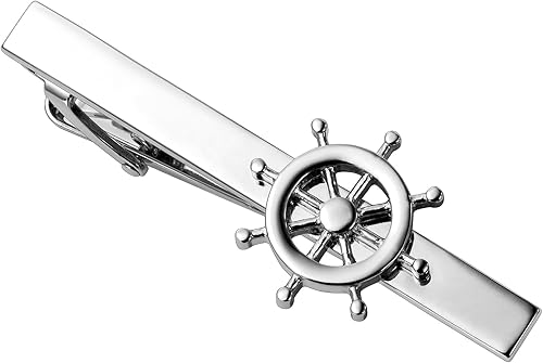 HAWSON Barra de corbata de timón náutico de 2.2 pulgadas para hombre, color plateado, para bodas en yates, eventos marinos, accesorios duraderos con