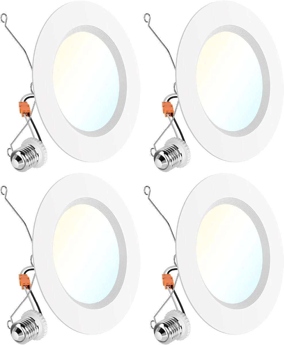 Sunco 4 Pack 6 Inch Retrofit LED Recessed Lights, 5CCT, 17W=120W, Dimmable | 1700LM, Selectable CCT 2700K/3000K/4000K/5000K/6000K, Baffle Trim, Damp Rated, Can Ceiling, LED Downlight, for Kitchen, UL