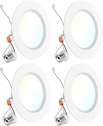 Sunco 4 Pack 6 Inch Retrofit LED Recessed Lights, 5CCT, 15W=120W, Dimmable