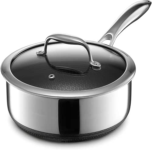 HexClad Hybrid Nonstick 3-Quart Saucepan with Tempered Glass Lid, Stay-Cool