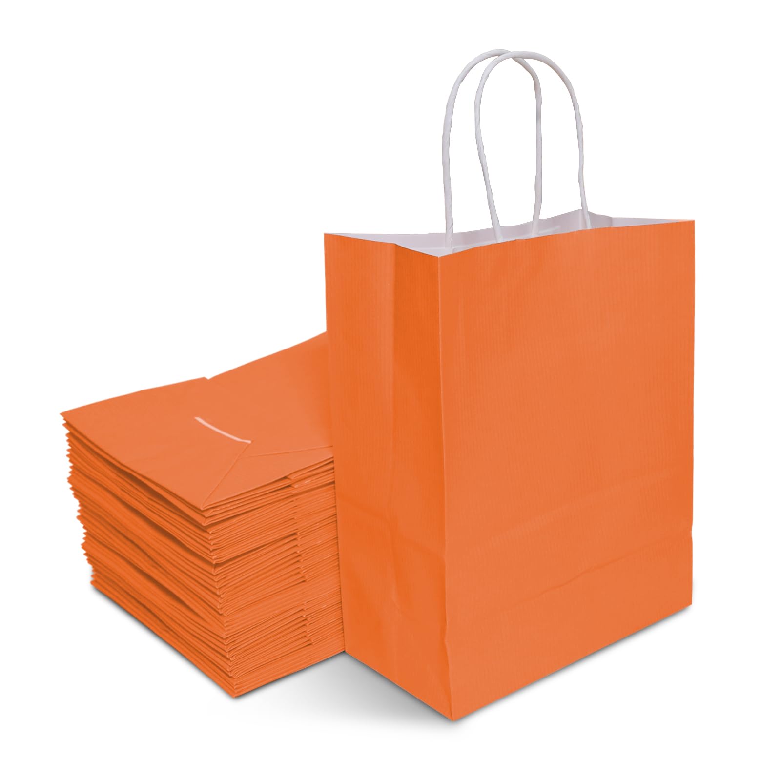 TOWRAP Orange Gift Bags 25Pcs 5.25 x 3.75 x 8 Inch Small Paper Bags with Handles Bulk, Shopping, Party, Retail, Merchandise, Favor