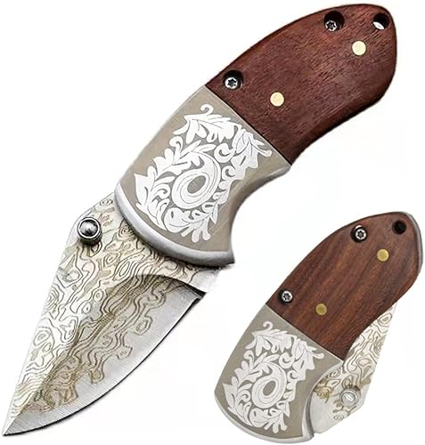 Miniatura 7 de STARDW Mini cuchillo de bolsillo plegable, cuchillos geniales, cuchillo de bolsillo de Damasco, cuchillo de bolsillo EDC para campamento,