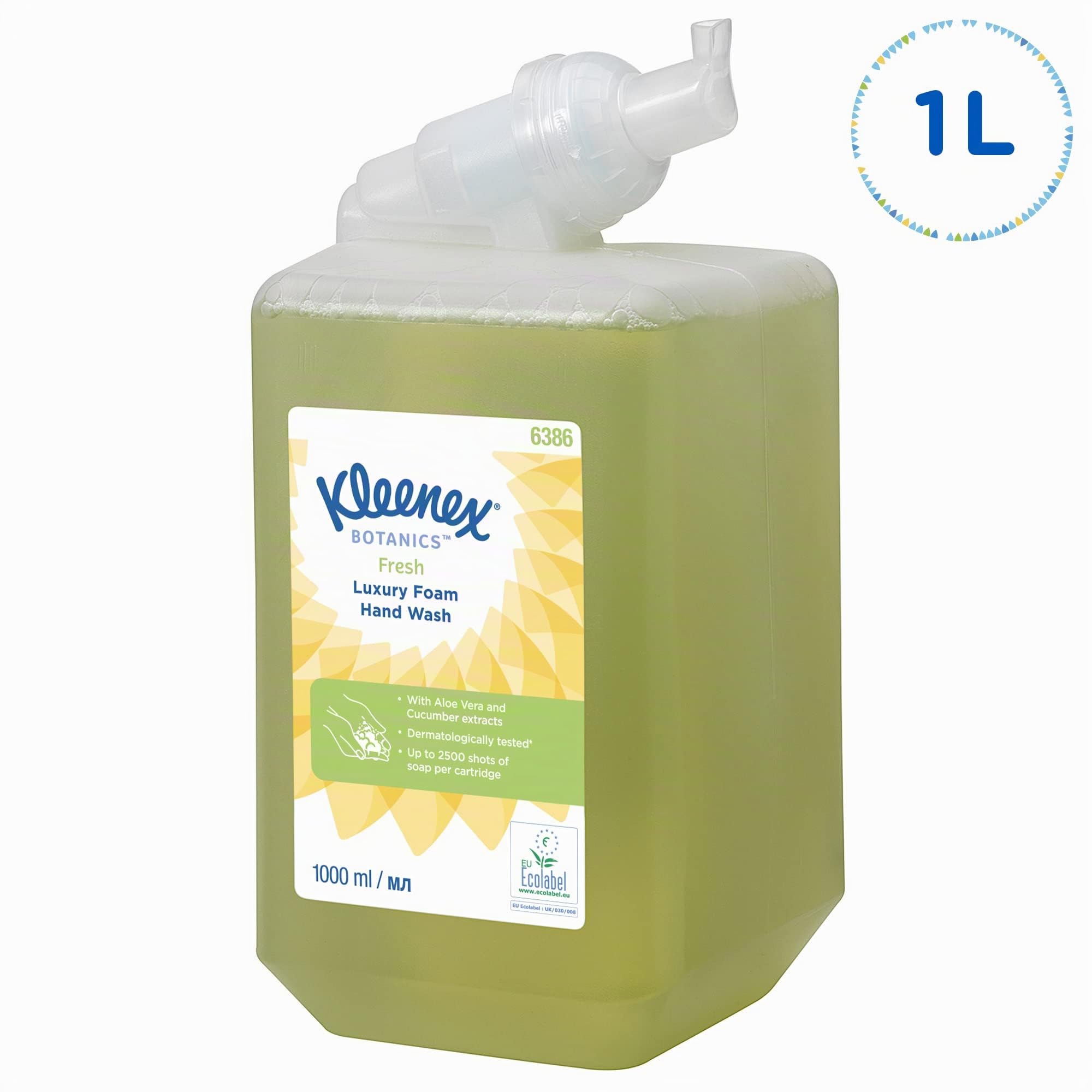 Kleenex Botanics Fresh Savon mousse pour les mains 6386 - Savon mousse parfumé pour les mains - 6 recharges x 1 litre de savon pour les mains, couleur verte (6 litres au total)