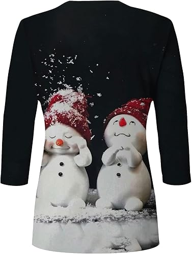 Miniatura 3 de Camiseta de moda para mujer, linda camisa diaria de manga 34, cuello redondo, casual, con estampado navideño