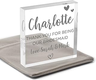 Thank You For Being Our Bridesmaid Maid of Honour Flower Girl Gifts, Personalised Bridesmaid Keepsake Gift, Gifts From Bride and Groom, Bridesmaid Gifts For Girls Sister Daughter, With Grey Bag