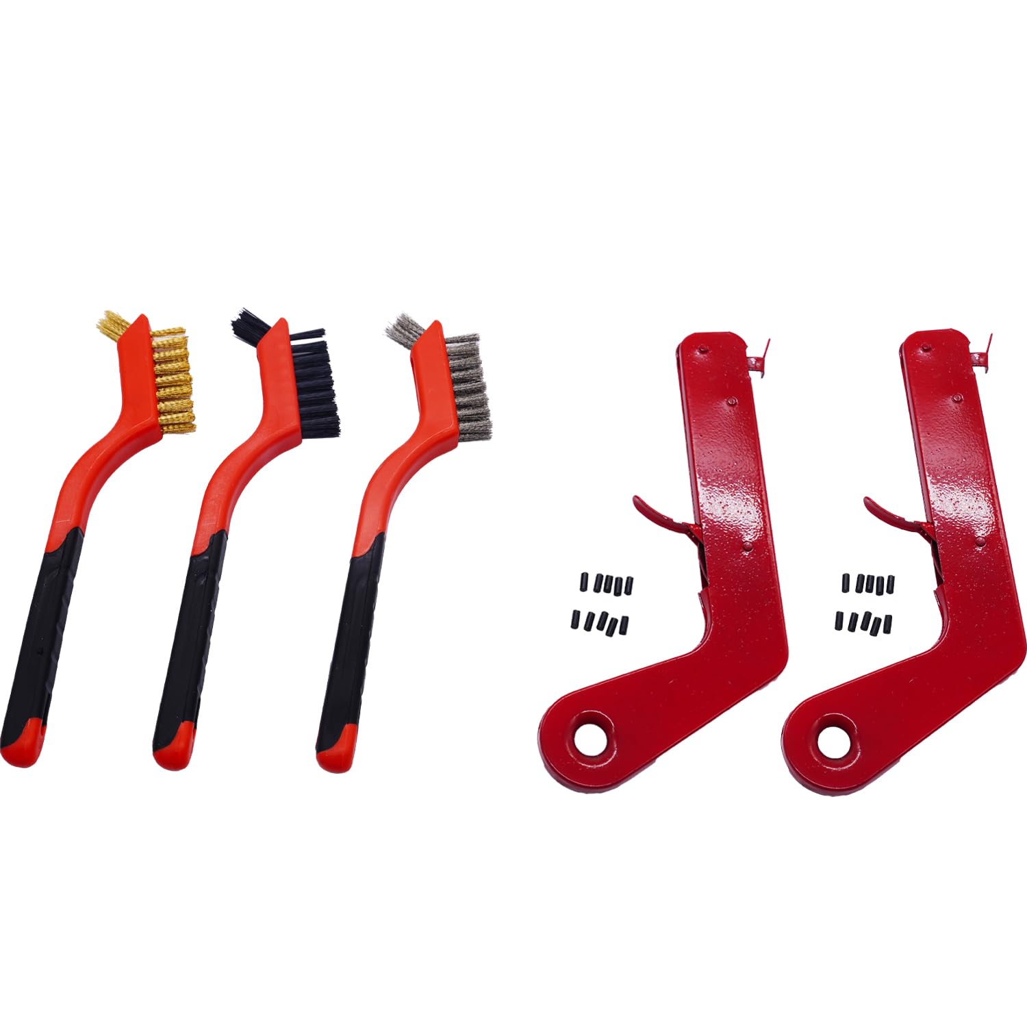 2Pcs Pistol Rock Style Flint Striker with 20 Striker flints, Pack with Wire Brush Set 3Pcs-Nylon/Brass/Stainless Steel Bristles, Welding Striker Kit (Ignition Lighter+Wire Brush Kit)