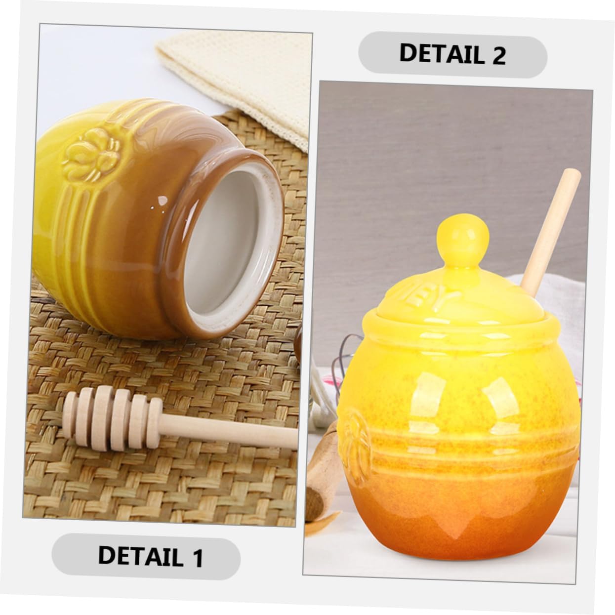 2set Ceramic Honey Pot with Dipper Lid Lidded Honey Storage Container for Kitchen Decoration Freshness for Home Use Included