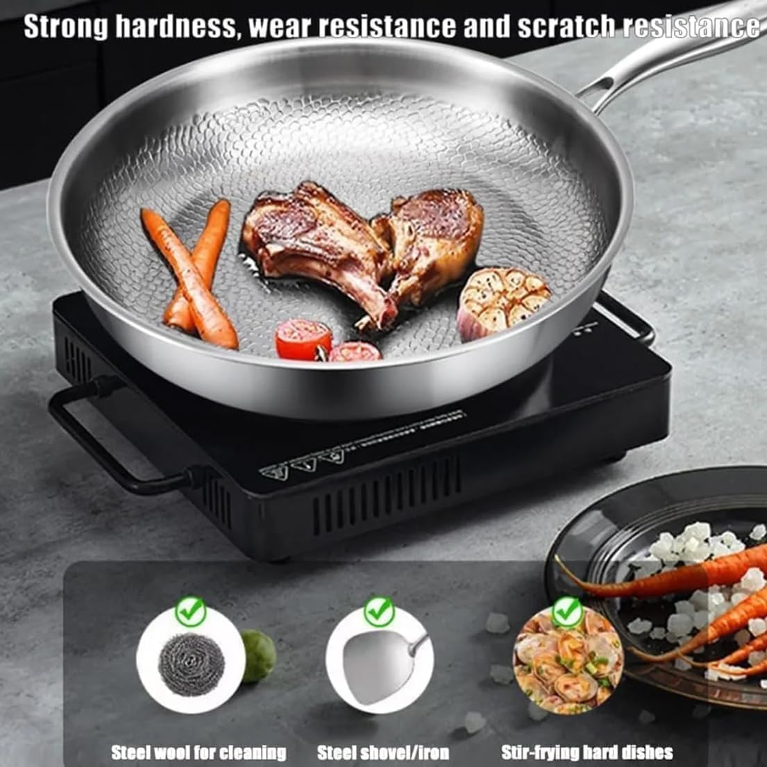 Titanium Pan, Titanium Pro Pan, Non-stick Without Coating Titaniums Pro Cookware, TItanium Hammered Frying Pan for All Stovetops (11.02 in / 28 cm (With Lid))