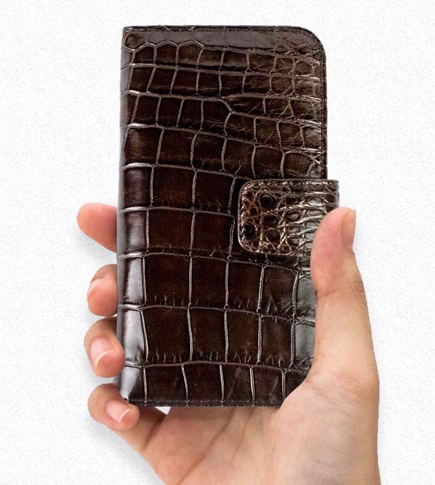 Étui alligator iPhone 12 / 12 Pro - Coque folio antichoc haut de gamme marron