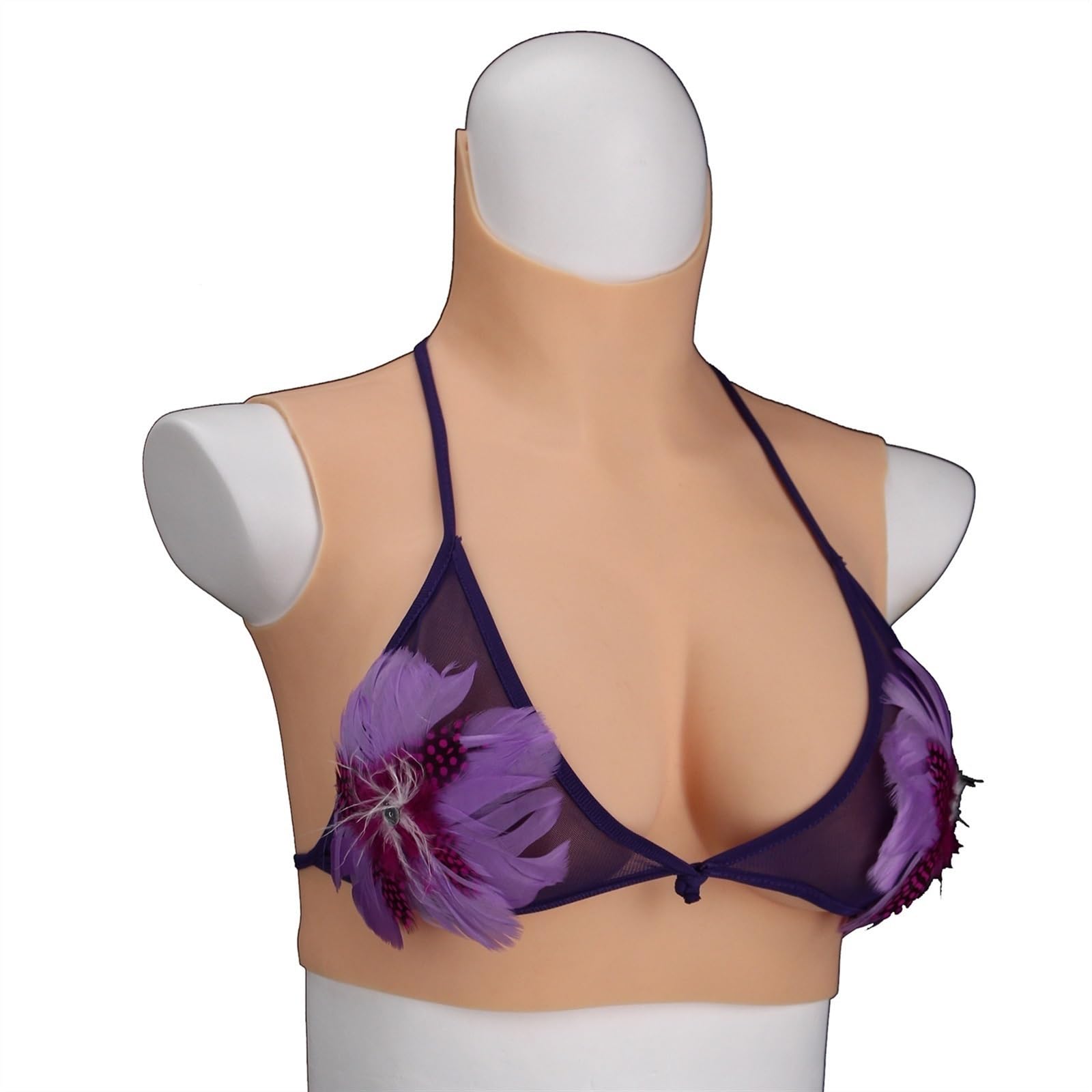 Półdługie silikonowe kształty piersi Wzmacniacze cycków Bawełniany wypełniacz Nadaje się do protez mastektomii Halloween transgender Boże Narodzenie Wesela (Color : White Skin, Size : B cup)