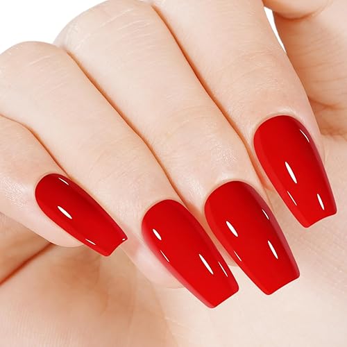 TOMICCA Esmalte de uñas de gel rojo (necesita uso de luz LED), esmalte de uñas rojo brillante de Navidad, esmalte de uñas rojo UV de secado rápido,