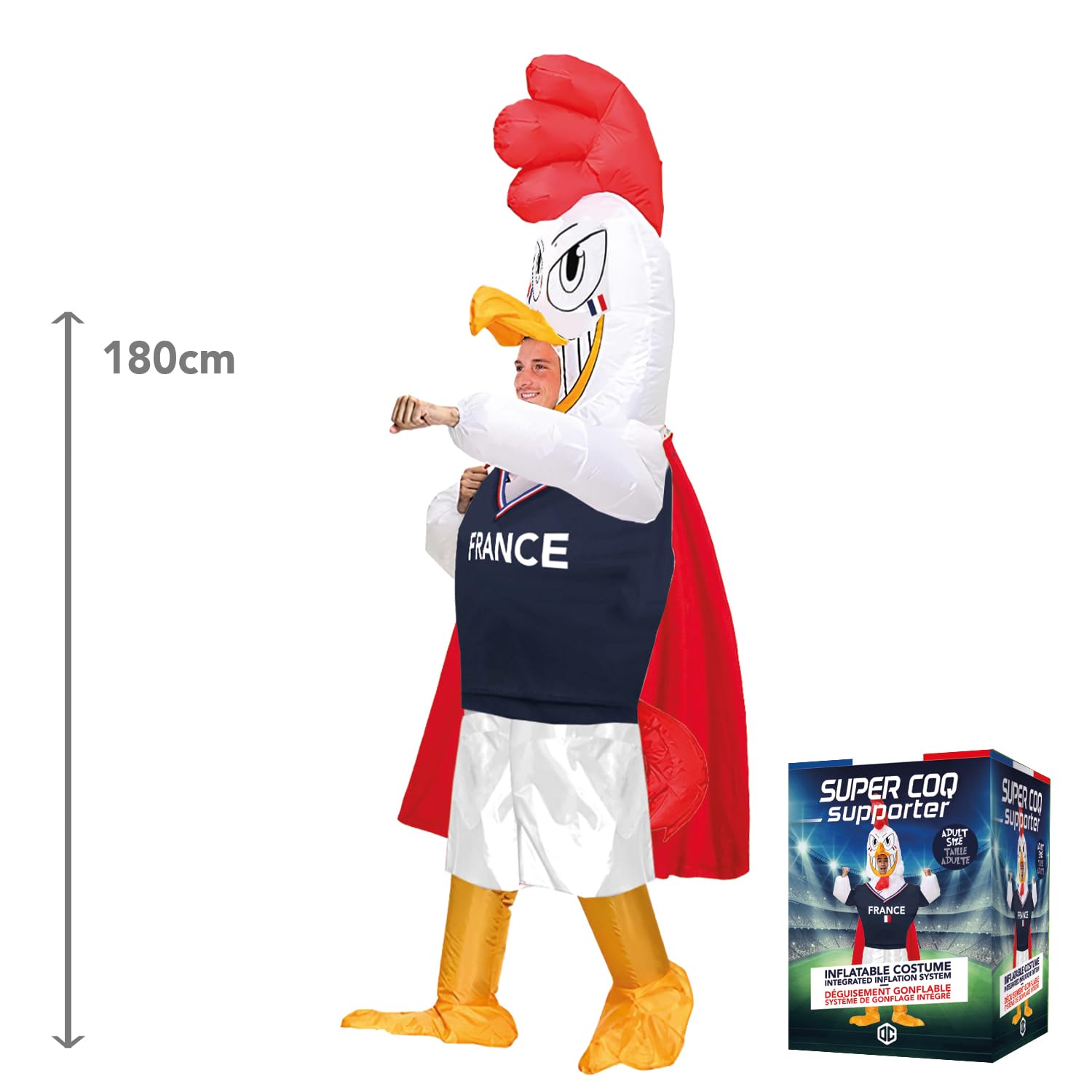 AirSuit® Déguisement Gonflable Supporter Coq Français | Costume Insolite taille Adulte | En Polyester très Résistant - Agréable à Porter | Système de Gonflage Inclus | OriginalCup®