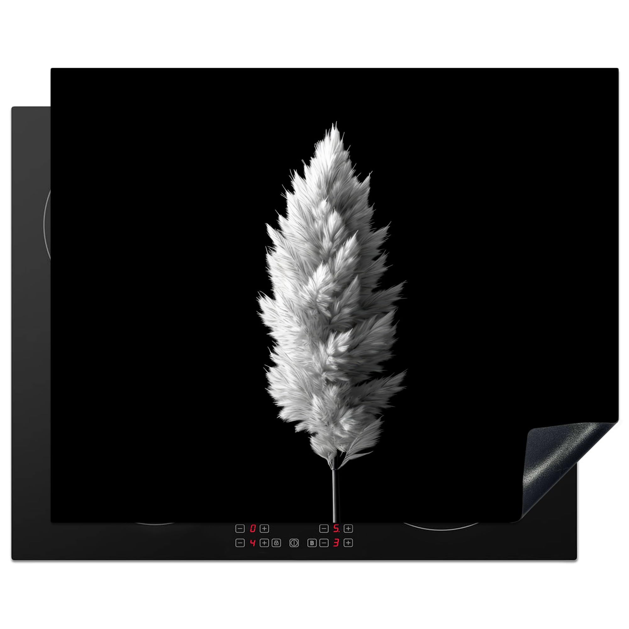 KitchenYeah© Induction Hob Protector Mat 20.5"x25.6" / 65x52 cm Stove Cap Top Cover Kitchen Cooker Covers for Electric Hobs Vinyl Pampas Grass - Black and White - Plants