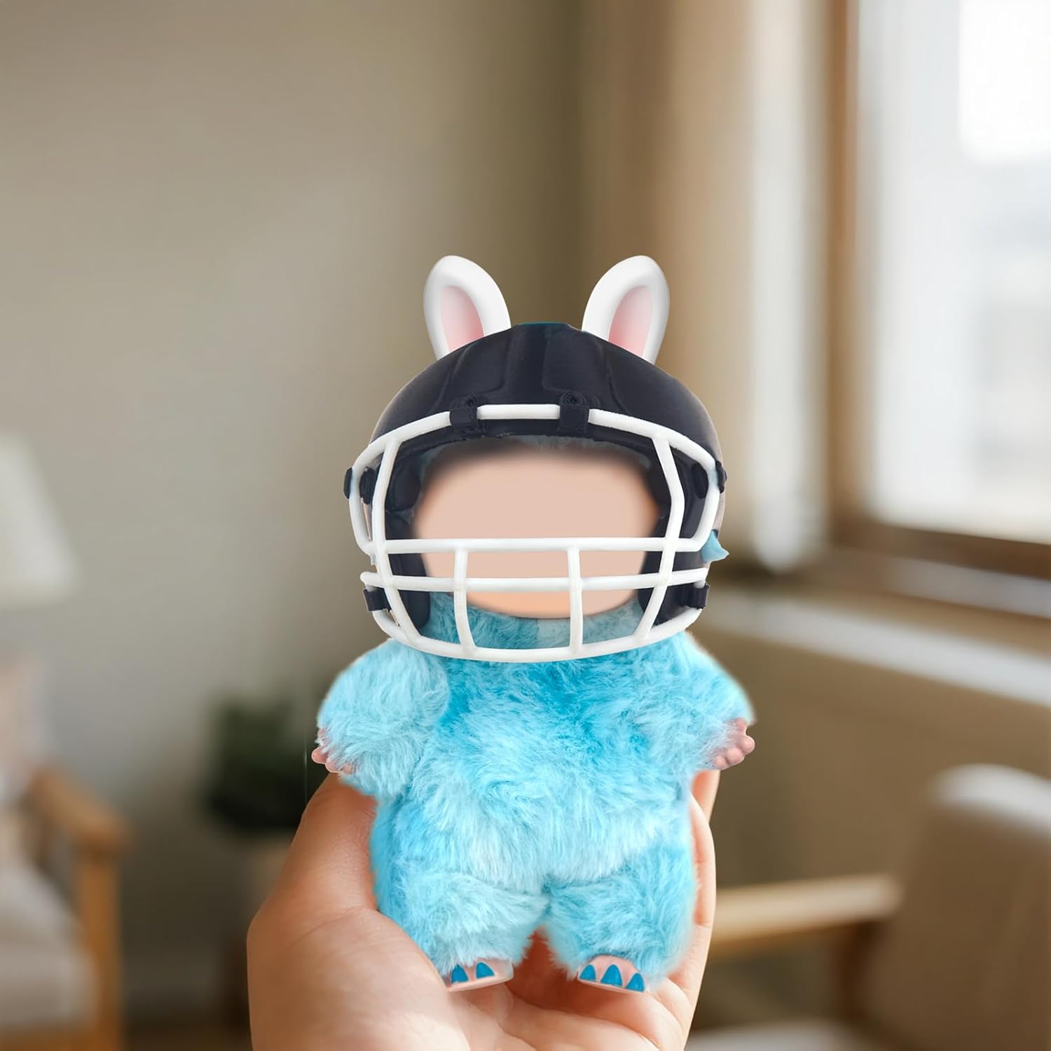 3D Printed Football Helmet Used for Labubu Doll Stuff,Compatible with Labubu Outfit 17cm Doll Clothes and Accessories Designer (Black)