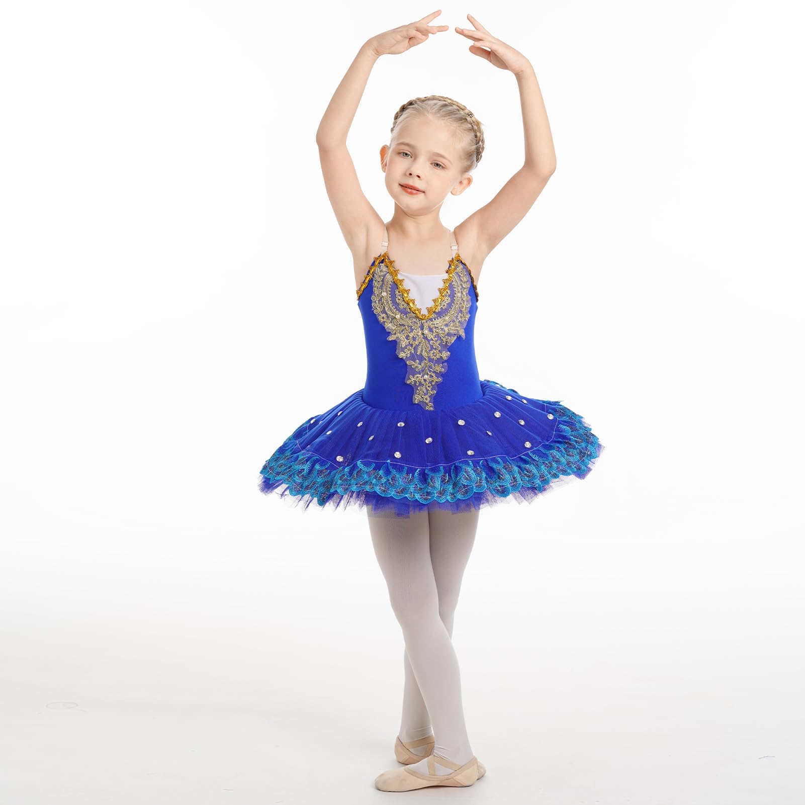 IBTOM CASTLE Fille sans Manches Robe Ballet Brodée de Plumes Justaucorps Gymnastique Patinage Ballet Tutu Costume de Danse Enfant Ballerina 4-14 Ans