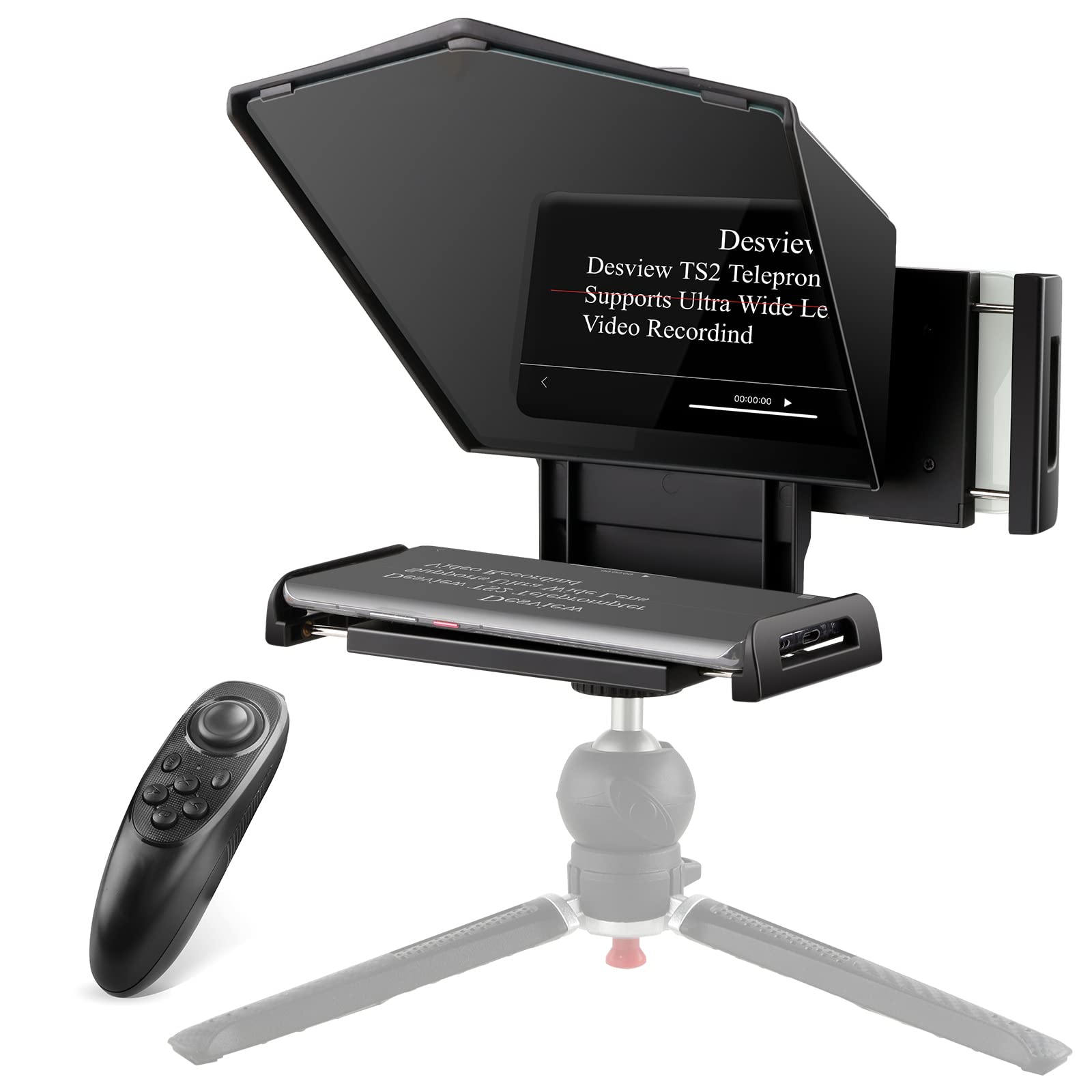 Teleprompter portátil para teléfono con cristal beam split 70/30 y control remoto para cámara