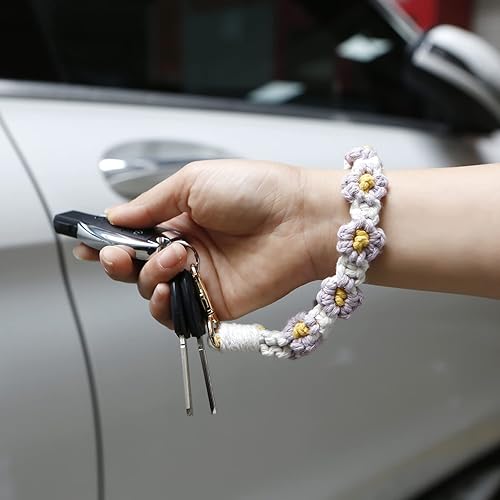 Miniatura 3 de Correa de muñeca bohemia de macramé para teléfono, cordón para teléfono celular con pestaña de amarre, dije de llavero, cadena de teléfono