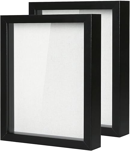 Miniatura 29 de Muzilife - Marco de Sombra con Tablero de Lino, Caja de Exhibición de Madera Profunda y Vidrio, Listo para Colgar, Caja de Recuerdos para Bebé