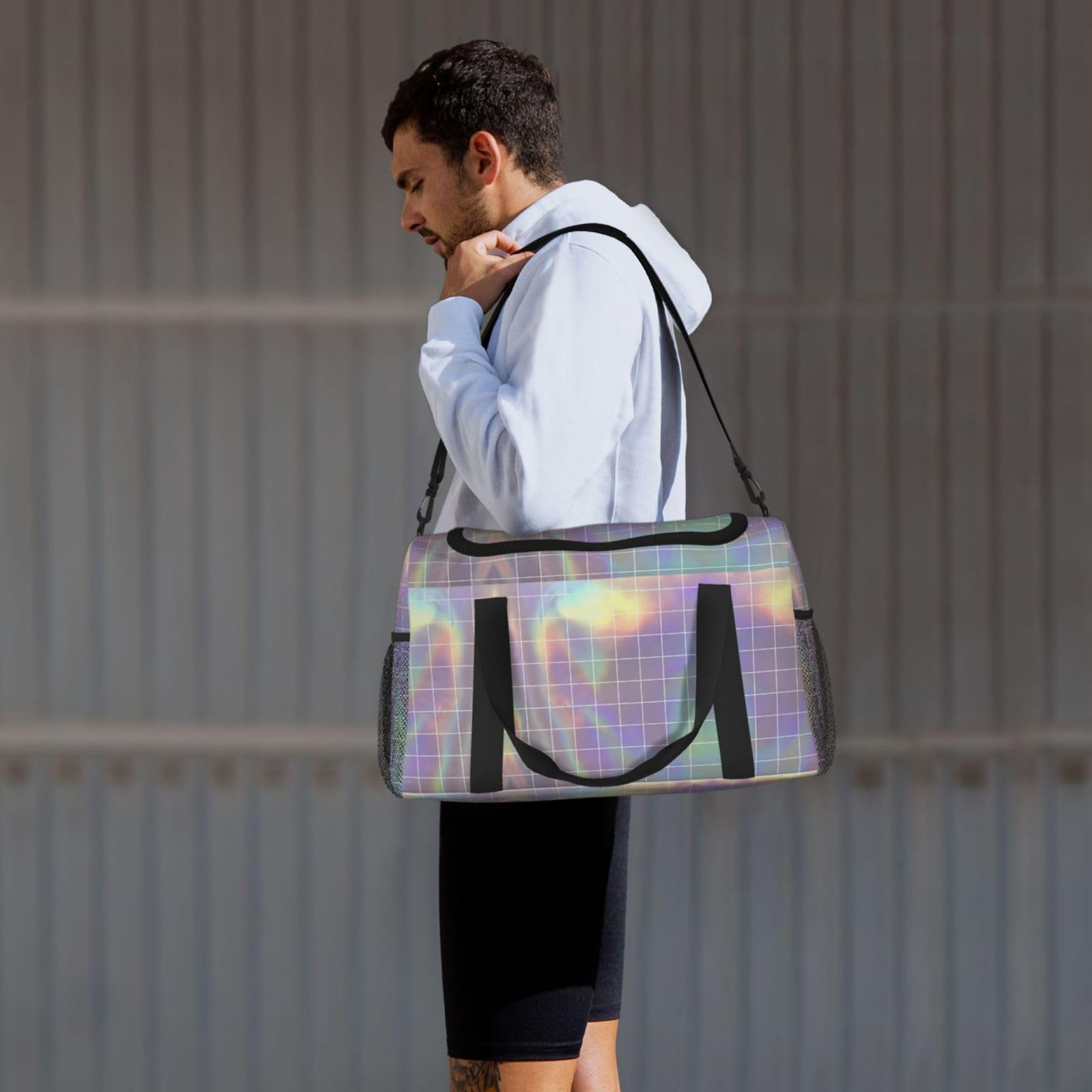 Borsone da viaggio quadrato riflettente grande pieghevole impermeabile borsa da notte borsa da spiaggia nuoto piscina sport palestra