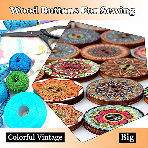 Buttons For Sewing, 100Pcs 1 Inch Buttons Large Wood Buttons For Crafts Mixed Big Wooden Vintage Assorted Buttons 2 Holes Round Decorative Wood Craft Buttons 25Mm (Colorful Buttons) #TOP1