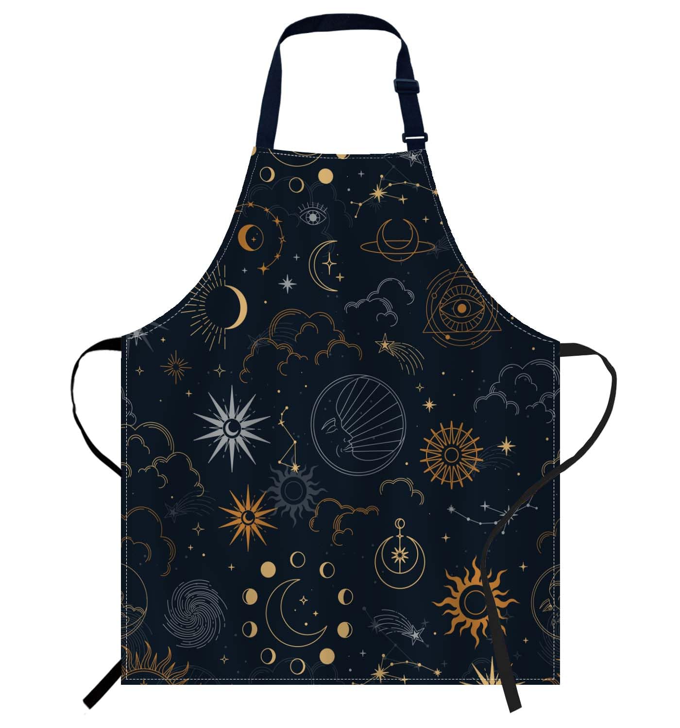 Smooffly Sun Moon Star Apron,Adjustable Neck Bib Apron for Men Women,Suitable for Kitchen Cooking Waitress Chef Apron