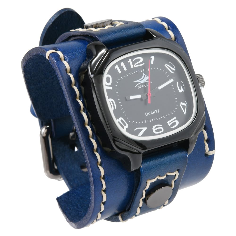 MINILUJIA Reloj para hombre hecho a mano con cuerda de cera cosida, vintage, punk, hip-hop, gótico, ancho, cuero suave, reloj Suqare de cuarzo, esfera grande