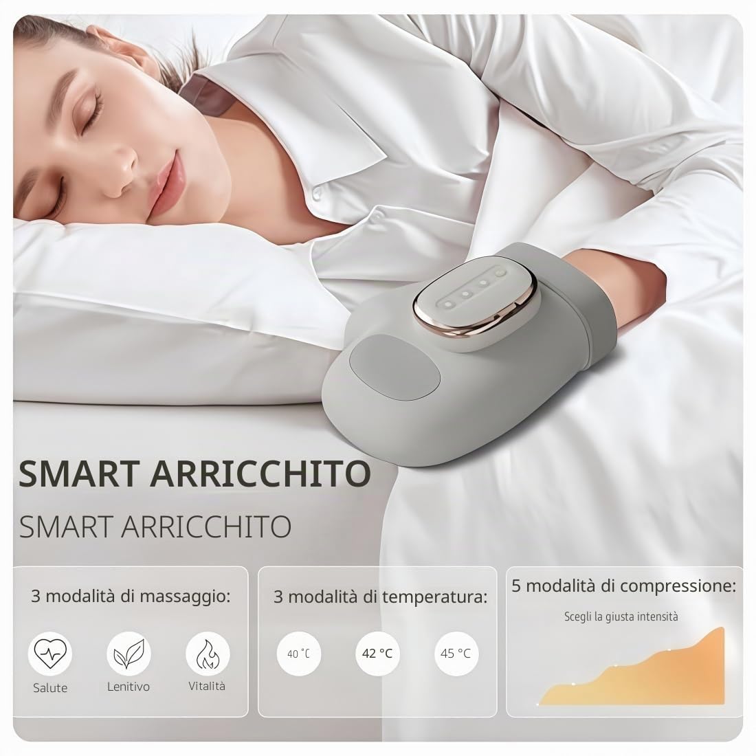 Hand Massager with Heat and Compression, Massaggiatore Elettrico per Mani, 3 Modalità e 5 Livelli di Intensità, la Sindrome del Tunnel Carpale e i Disturbi dell'Artrite, terapia per le mani