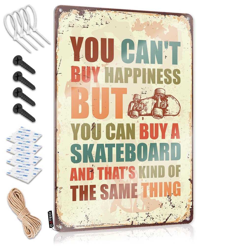 IBWNBBUSN Man Cave Tin Sign You Can'T Buy Happiness But Can A Skateboard Sign Vintage Signs Metal Vintage Signs Metal(30X40CM)