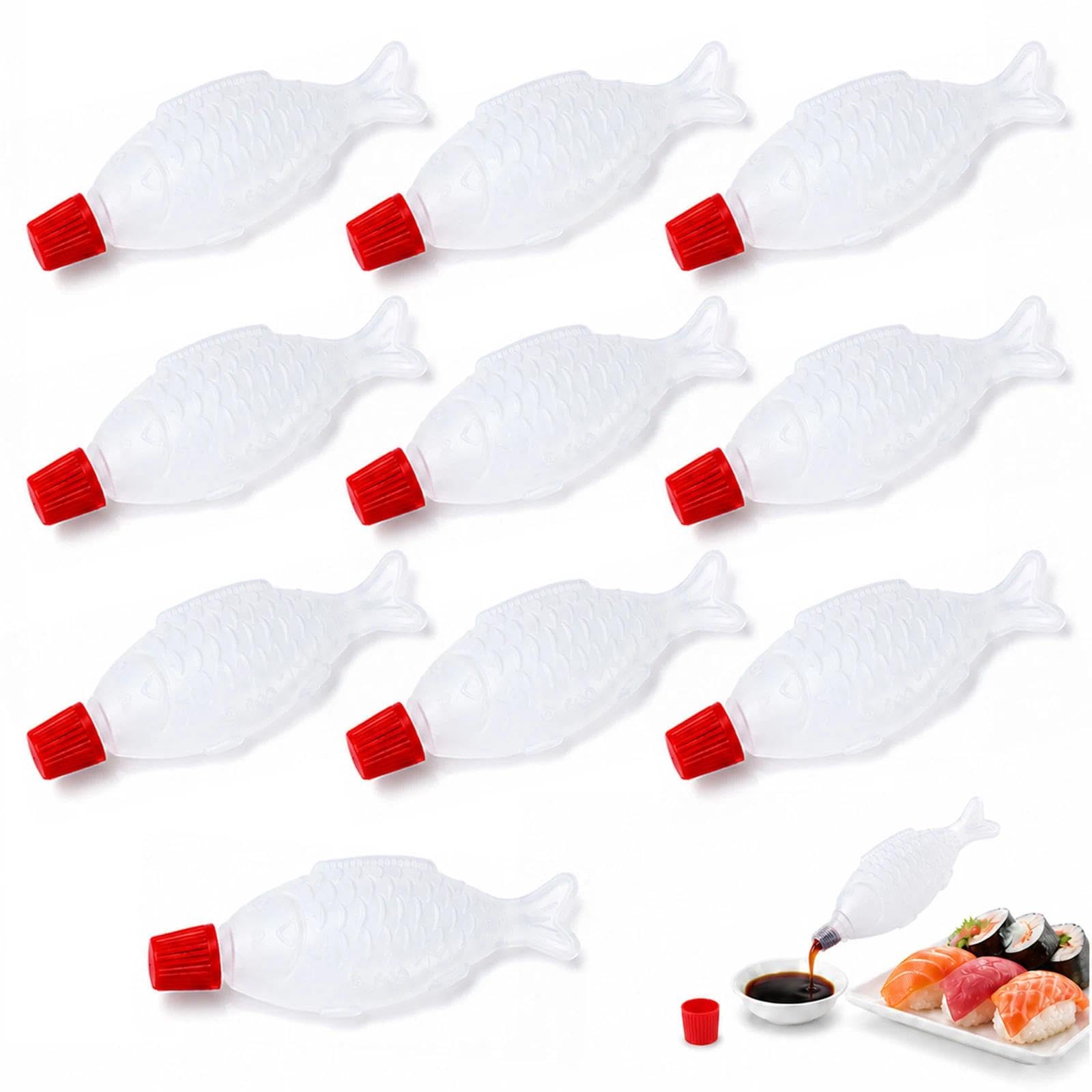Livawnd 10Pcs 4ml Fish-Shaped Soy Sauce Bottles, Mini Sushi Condiment Containers for Bento, Onigiri & Sashimi, Leak-Proof Seasoning Dispensers with Brush