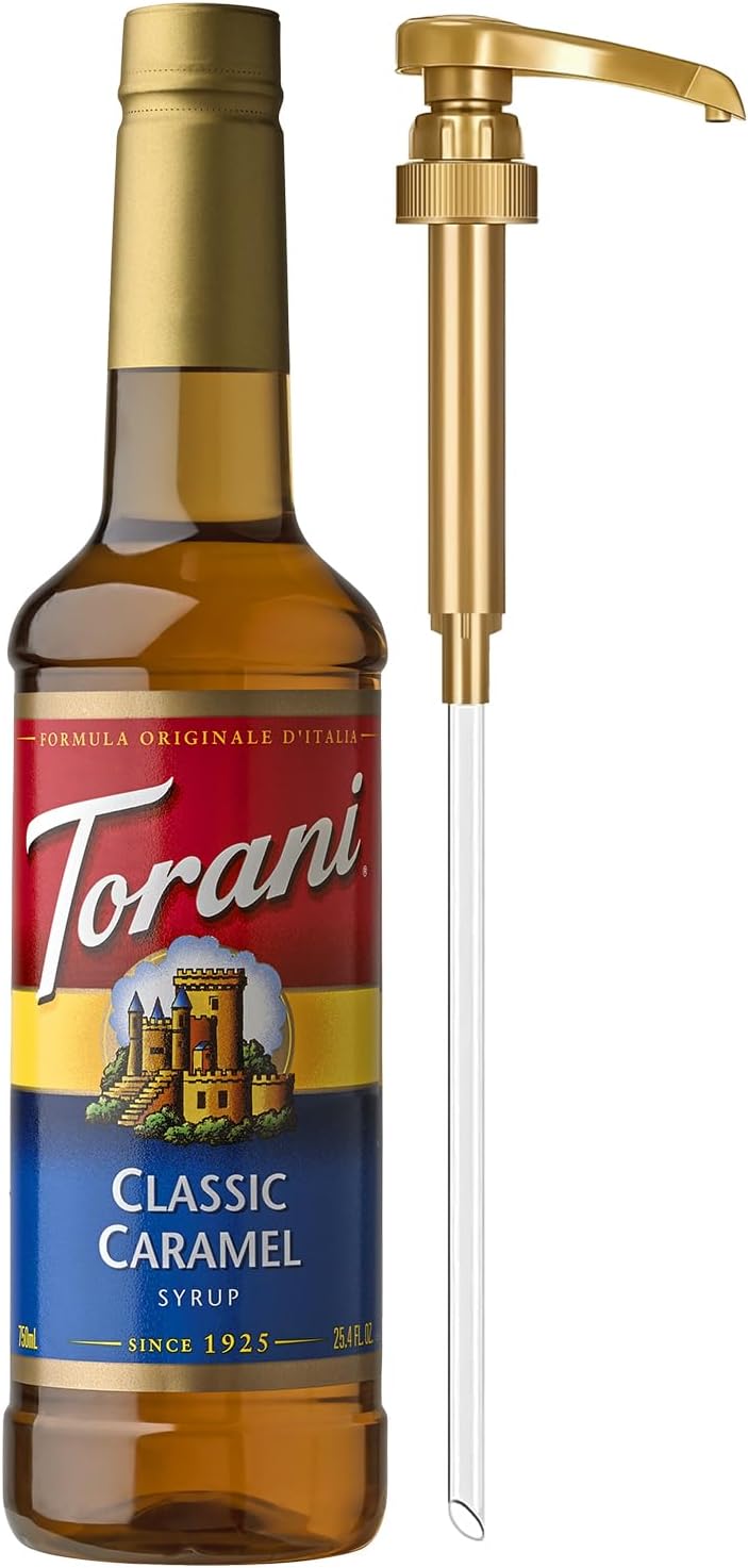 Coffee Syrup, Classic Caramel Flavored Syrup for Drinks, Pump Included, 25.4 Fl Oz