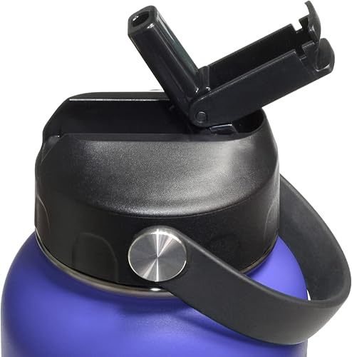 Miniatura 4 de Botella de agua aislada de acero inoxidable de 32 onzas, tapa de pico abierta de un solo toque y tapa de popote cubierta, correa de paracaídas de