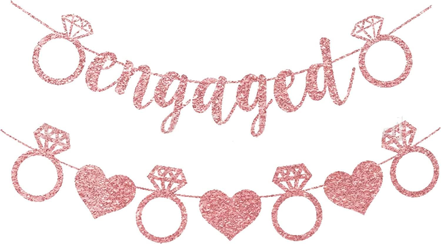 Juivesia Rose Gold Engaged Wedding Decorations Glitter Garland for Bachelorette Party, Engagement Bunting Letters & Diamond Ring Party Decoration Props for Wedding, Proposal Engagement Party