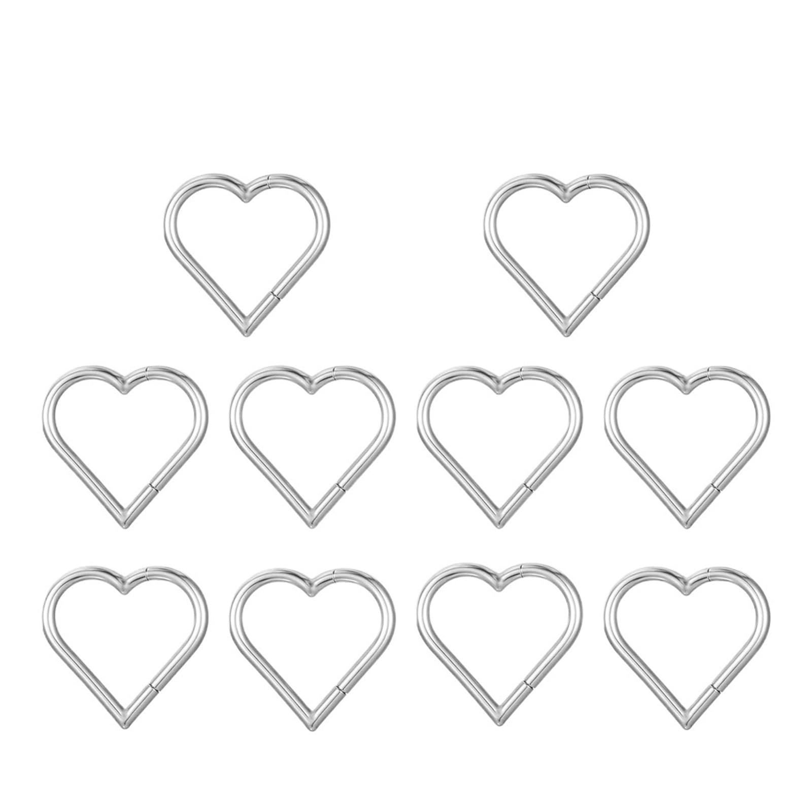 10 sztuk Serce Pierścień Nosa G23 Tytan Septum Hoops Daith Tragus Chrząstka Helix Okrągły Kolczyk Piercing Kobiety Biżuteria Ciała(1.2x10mm,10PCS A Silver)