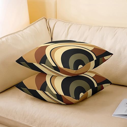 Miniatura 3 de Juego de 2 fundas de almohada geométricas en espiral de 18 x 18 pulgadas  18.0 x 18.0 in., color verde y marrón, fundas de almohada modernas con