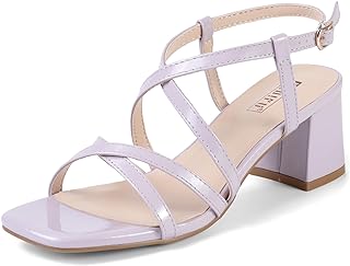 IN2 Strapp Chunky Block Square Toe Heels Wedding Prom Bride Bridal Dance Party Dress Shoes for Women Trendy Comfortable Dressy Cute Casual Summer Sandals Slingback Low Short Heels