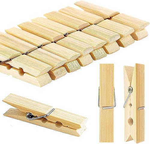 AKOAK 24 pinzas de bambú para ropa, alfileres de ropa, resortes resistentes al aire libre, manualidades, imagen para colgar ropa de bebé, pinzas de
