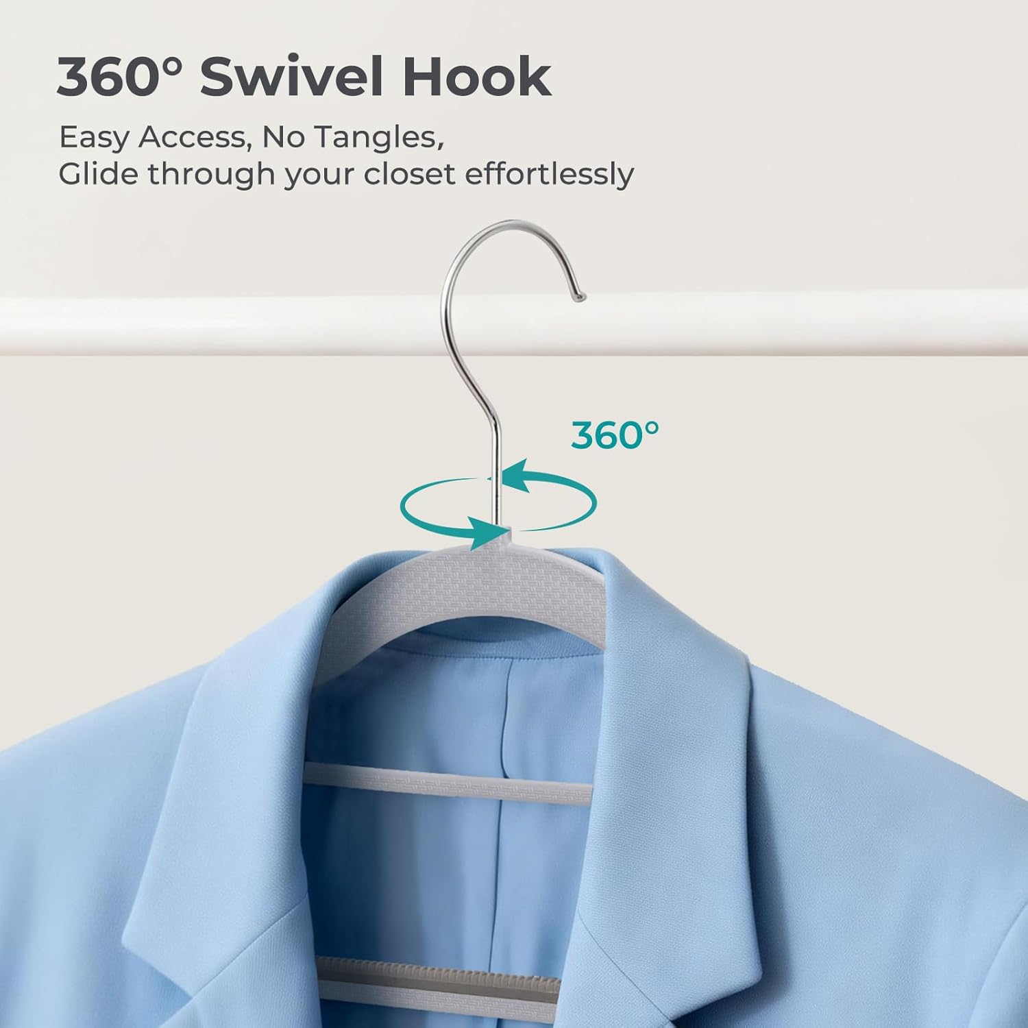 HOUSE DAY Plastic Hangers 50 Pack, Grey Plastic Clothes Hangers Non Slip with Rubber Grip, Heavy Duty Hanger with 360° Swivel Metal Hook, Ultra Thin Hangers Space Saving for Closet Organizer - Image 6