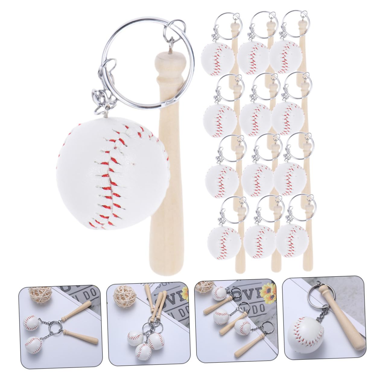 Healeved 16pezzi Portachiavi Forma di Mazza da Baseball Portachiavi per Borsa Souvenir Festa Sportiva Bomboniere Festa Ciondolo Regali