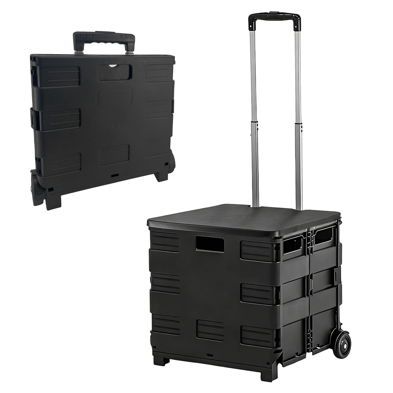 Faltbarer Einkaufswagen, Aufbewahrungsbox Trolley mit Rollen und verstellbaren Teleskopgriffen und Abdeckungen, schwerer Trolley auf Rädern, zusammenklappbarer Kofferraumwagen für Camping, Picknicks