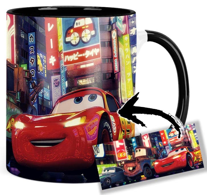 MUGSVILLE Cars 2 B Taza Interior y Asa Negro Black Inner and Handle Mug 325ml