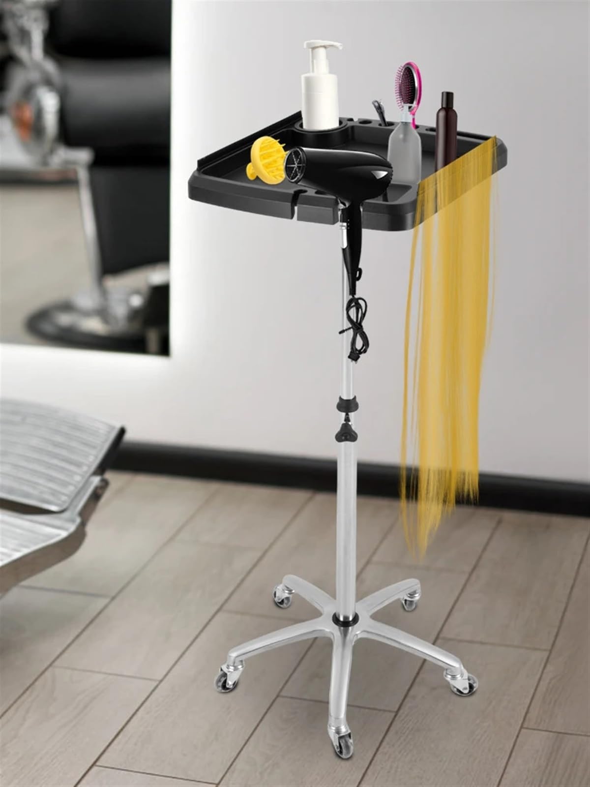 Carrello per Estetista Carrello for Vassoio for Salone con rotelle Carrello for Vassoio for Strumenti for Estensione dei Capelli Carrello for Estensione Mobile for Capelli(Black)