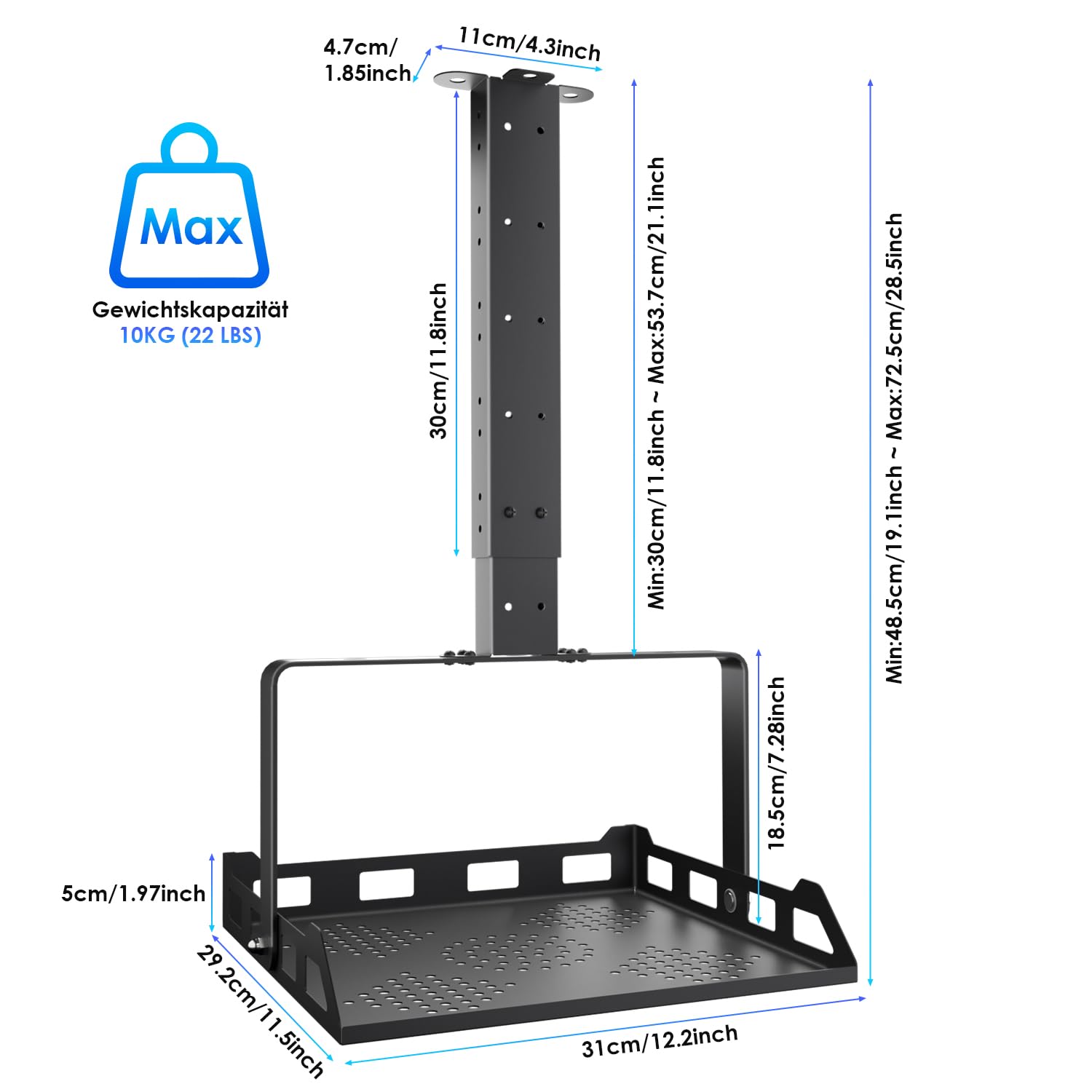 Salange Supporto per proiettore da soffitto, regolabile in altezza, universale, per proiettori nascosti, portata fino a 10 kg, per home theater e ufficio, nero