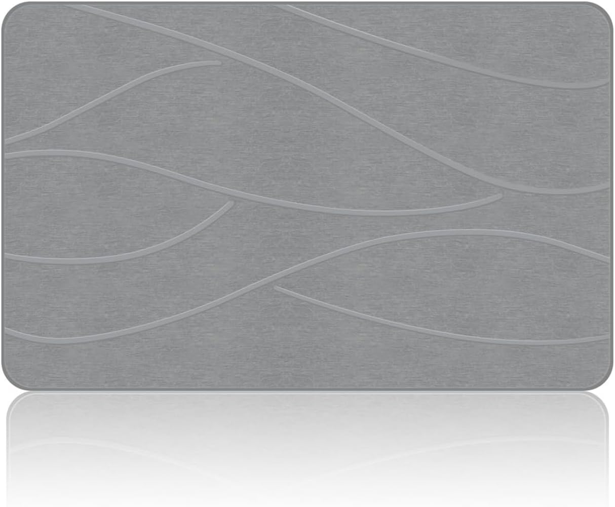 Stone Bath Mat Diatomaceous Earth Shower Mat Non-Slip Super Absorbent Stone Bath Mats for Bathroom Quick Drying Bath Stone Mat Natural Easy to Clean(23.6×15.4" Gray)