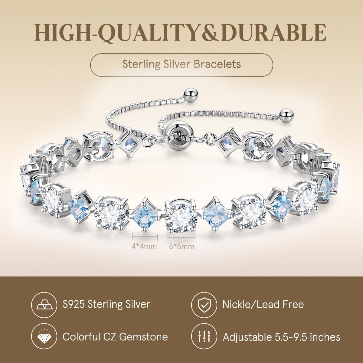 FANCIME Rhythm of Light Sterling Silver Tennis Bracelet Birthstone Bolo Tennis Bracelets for Women Fine Jewelry Birthday Gifts for Women - Image 4