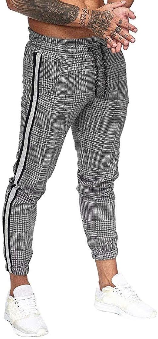 Joggers with Stripes Men's Cotton Long Plaid Pants Casual Fashion Basic